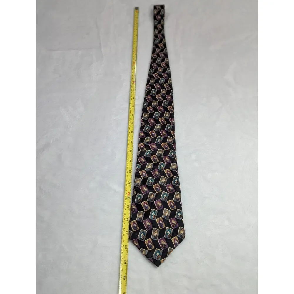 VTG 1980s Christian Dior Monsieur Silk Tie Abstract Geometric Playing Card 4